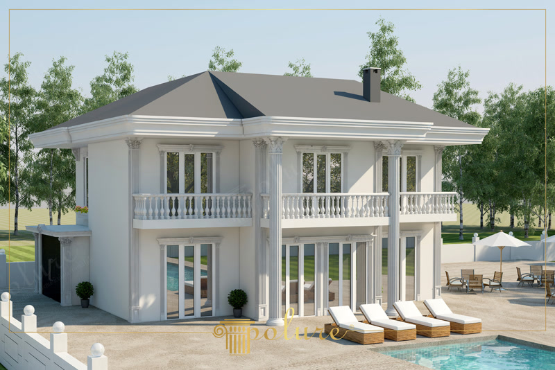Design Exterior de Vilă Clasică cu Elemente din Poliuretan