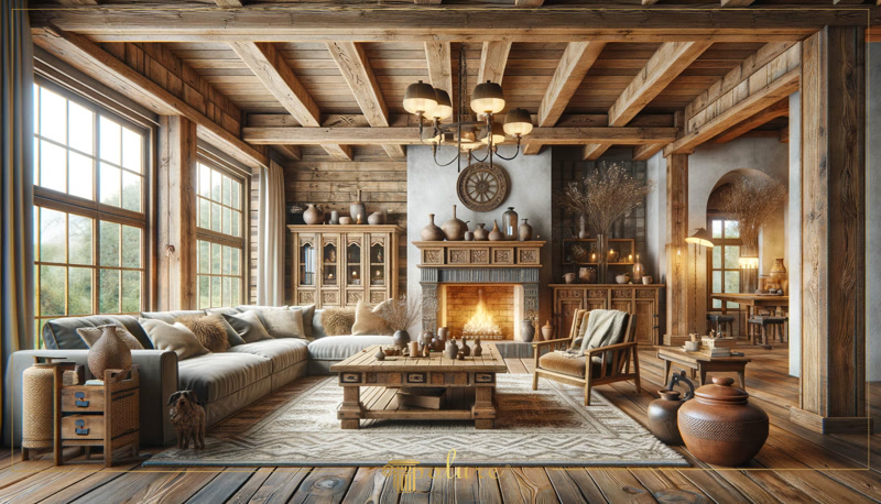 Decor Living Rustic cu Grinzi și Căpriori din Poliuretan