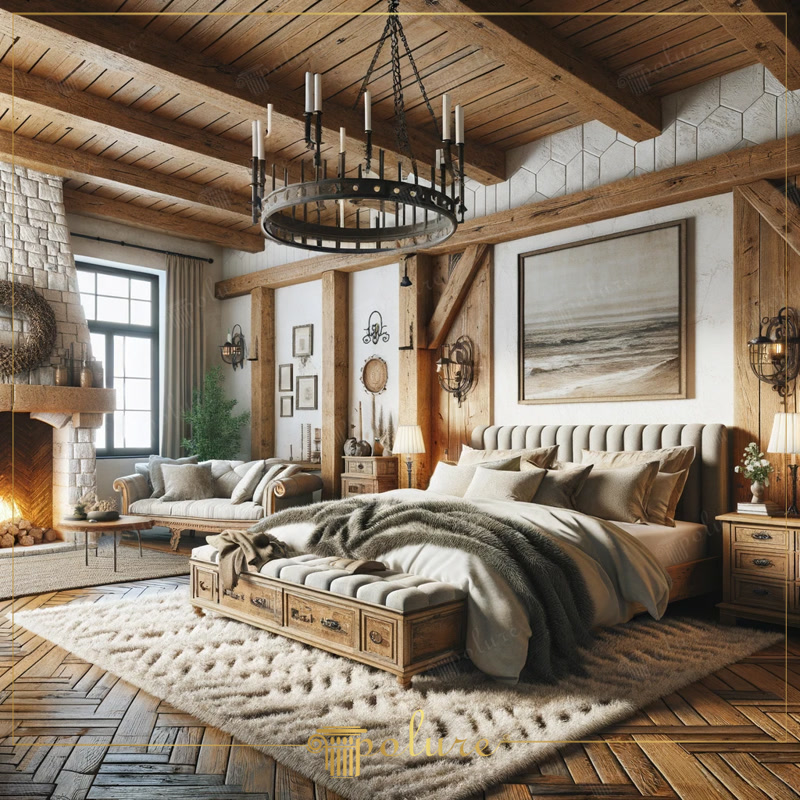 Grinzi din Poliuretan Aspect Lemn pentru Dormitor Rustic