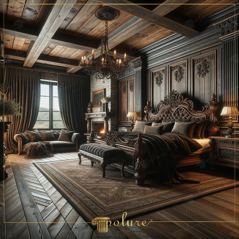Grinzi decorative din poliuretan pentru dormitor rustic
