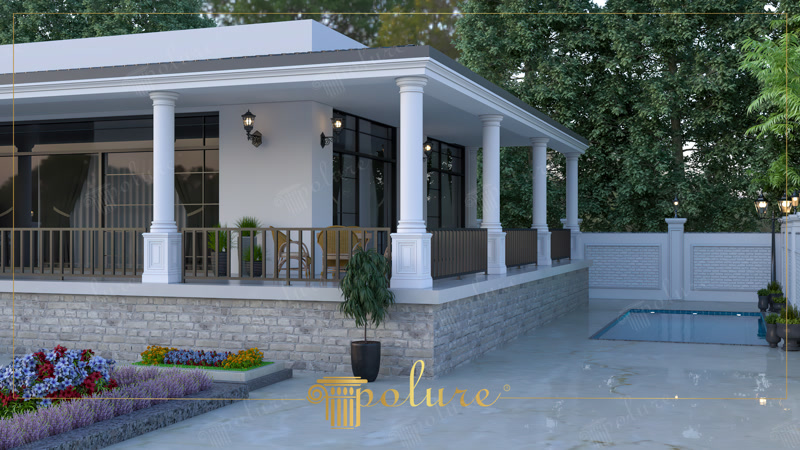 Verandă Modernă cu Stâlpi și Ancadramente din Poliuretan