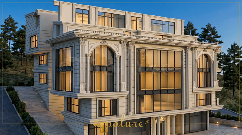 Fațadă Reședință Clasică cu Profile Decorative din Poliuretan