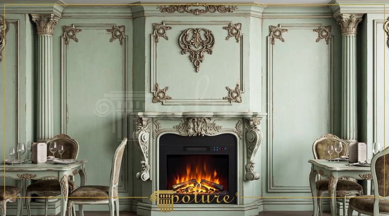 Decor Interior cu Șemineu din Poliuretan și Coloane Neoclasice