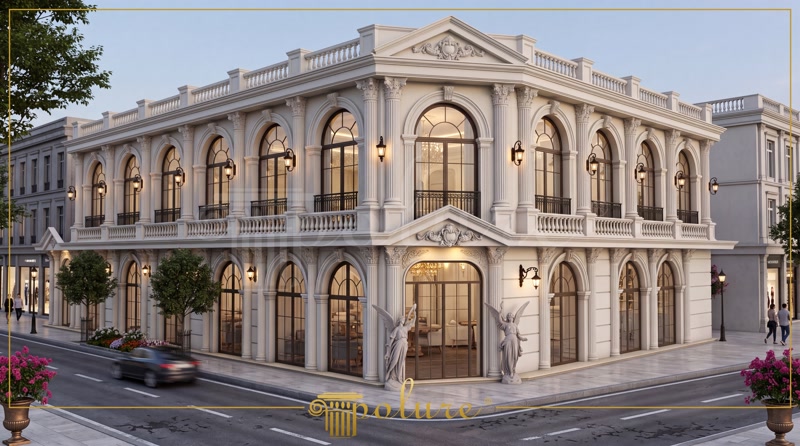 Fațadă Clasică din Poliuretan cu Coloane și Arcade Decorative