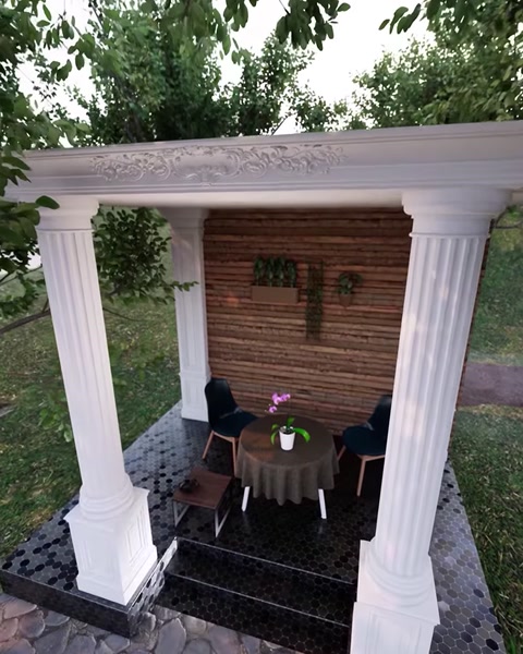 Ansamblul final creează o intrare simetrică și rafinată.