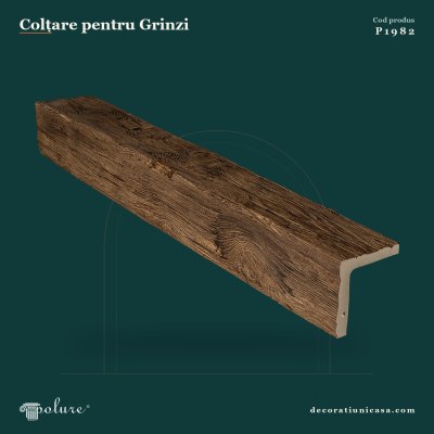 Grindă de colț din poliuretan cu aspect de lemn 13x13 cm