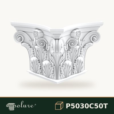 Capitel Pilastru din Poliuretan cu Frunze de Acant 34x68 cm