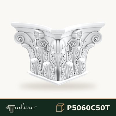 Capitel Pilastru Poliuretan cu Frunze Acant 68x137x84 cm