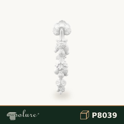 Ornament Vertical din Poliuretan cu Motive Florale 55x14 cm