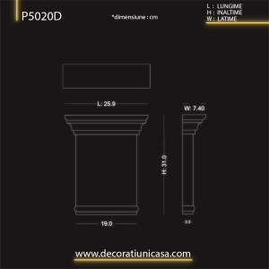 Coloane decorative din poliuretan albe cu caneluri dintr-o colecție modulară pe fundal închis la culoare.
