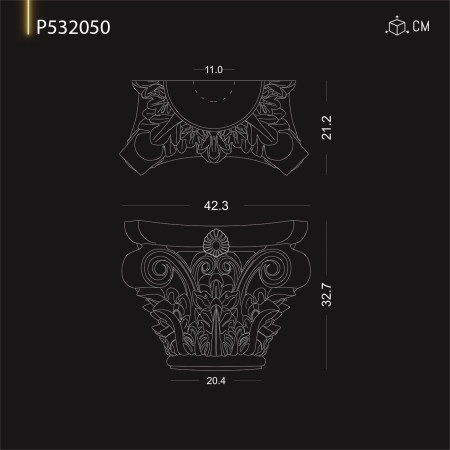 P532050 Coloană din poliuretan .Capitel coloană decorativă Ion, doric ,corintică 