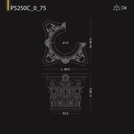 P5250C75 Coloană stâlp  din poliuretan .Coloană corintică decorativă din poliuretan