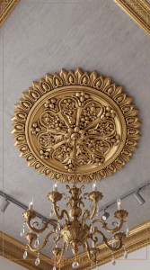 P641 Poliuretan Medalion (Element Central) Modele Rozetă Tavan din Poliuretan 66x66 cm cu Frunze de Acant