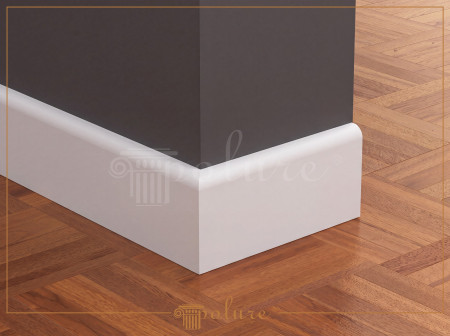 Hol modern decorat cu plinte si baghete din poliuretan gri antrasit si alb cu iluminat pe tavan.