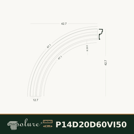 P14D20D60VI50 Poliuretan Arc Rotund Curbat Modele Arcadă Rotundă Decorativă din Poliuretan 43x43 cm pentru Perete