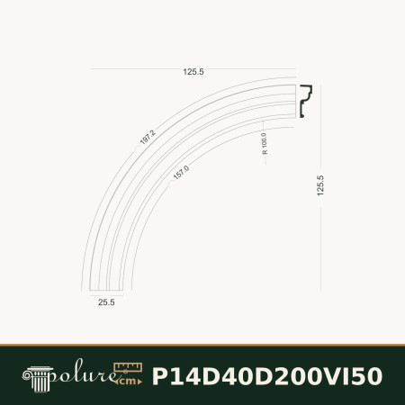 P14D40D200VI50 Poliuretan Arc Rotund Curbat Modele Arcadă Rotundă din Poliuretan 9x126 cm pentru Uși și Ferestre