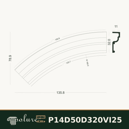 P14D50D320VI25 Poliuretan Arc Rotund Curbat Modele Arcadă Rotundă din Poliuretan 11x136x79 cm pentru Tavan