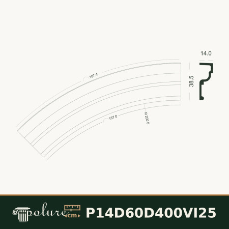 P14D60D400VI25 Poliuretan Arc Rotund Curbat Modele Profil Arcadă Rotundă din Poliuretan 14x169x97 cm