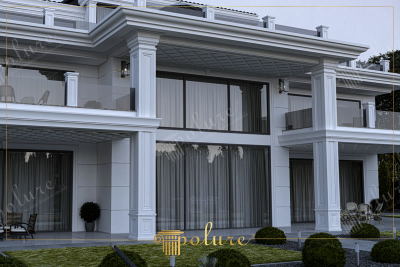 Coloane Pătrate Decorative  Coloane pătrate decorative din poliuretan pentru intrare, terasă sau pergolă: bază, corp canelat și capitel, montaj în jurul stâlpului existent