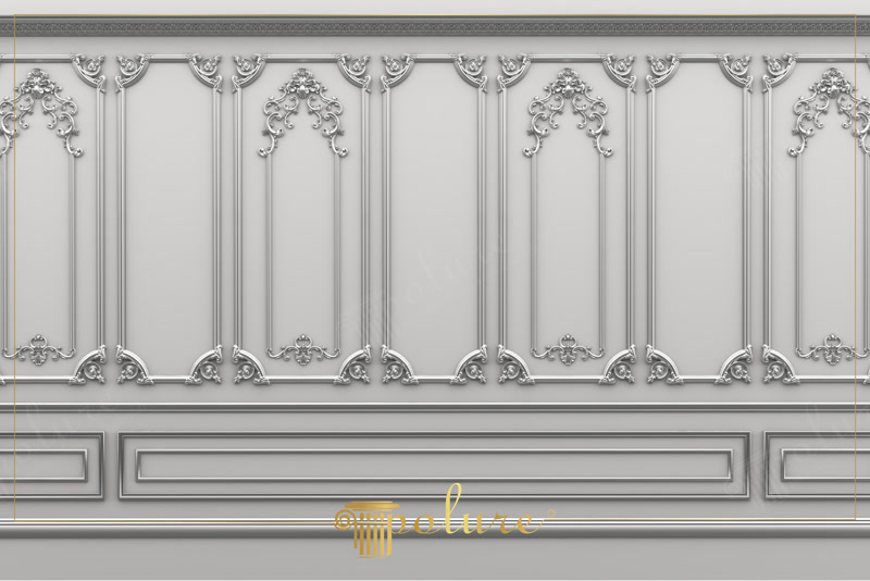 Panouri Decorative Boiserie  Boiserie din poliuretan: casete decorative de perete cu profile turnate, tăiate la 45 de grade și lipite cu adeziv, gata de chituit și vopsit.