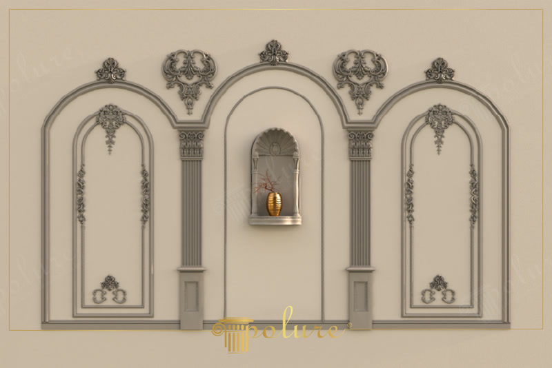 Nișă Decorativă Perete  Nișe decorative conturate cu profile din poliuretan: adâncime vizuală pe holuri și scări, montaj fără spargeri, lumină LED ascunsă. Decoratiu