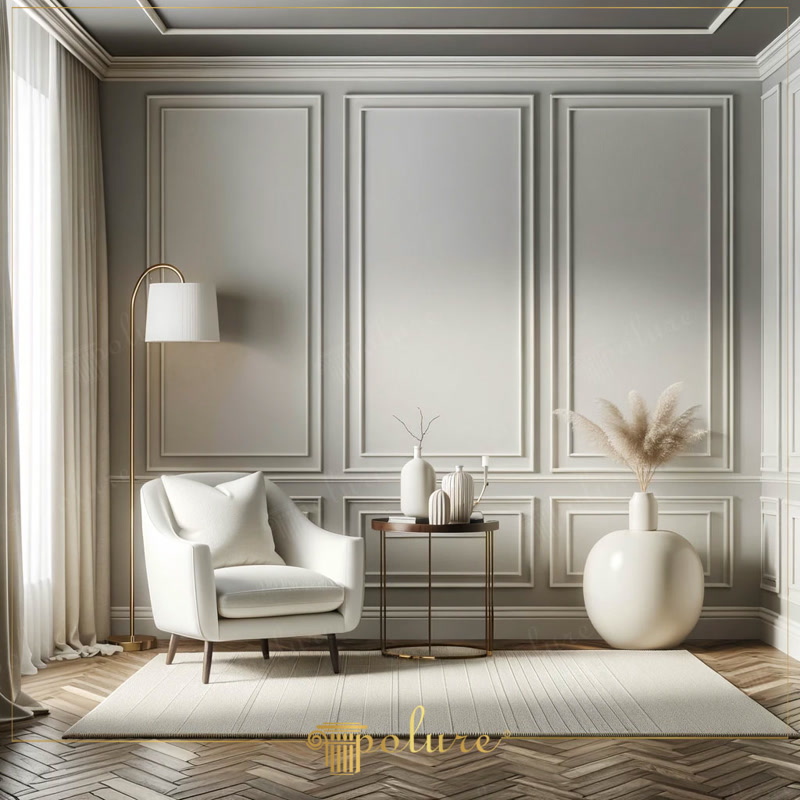 Amenajare Living Neoclasic  Living neoclasic cu cornișe, chenare și pilaștri din poliuretan: eleganță discretă, montaj fără șantier și finisaj ton pe ton. Vezi ideile d