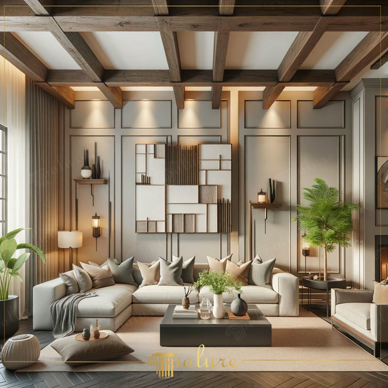 Amenajare Living Rustic  Idei de amenajare living rustic: grinzi decorative, console și panouri din poliuretan turnat, ușor de montat, amorsate din fabrică și gata de vops