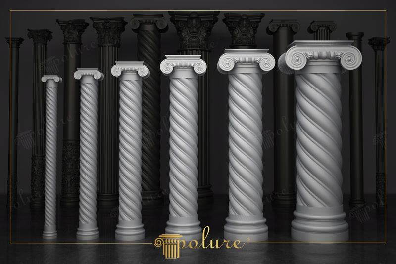 Polyurethane Ion capital snake column models twisted column designs polyurethane column foot pedestal modern architectural decoration aesthetic column solutions durable building materials interior and exterior decorations integration of historical and mod