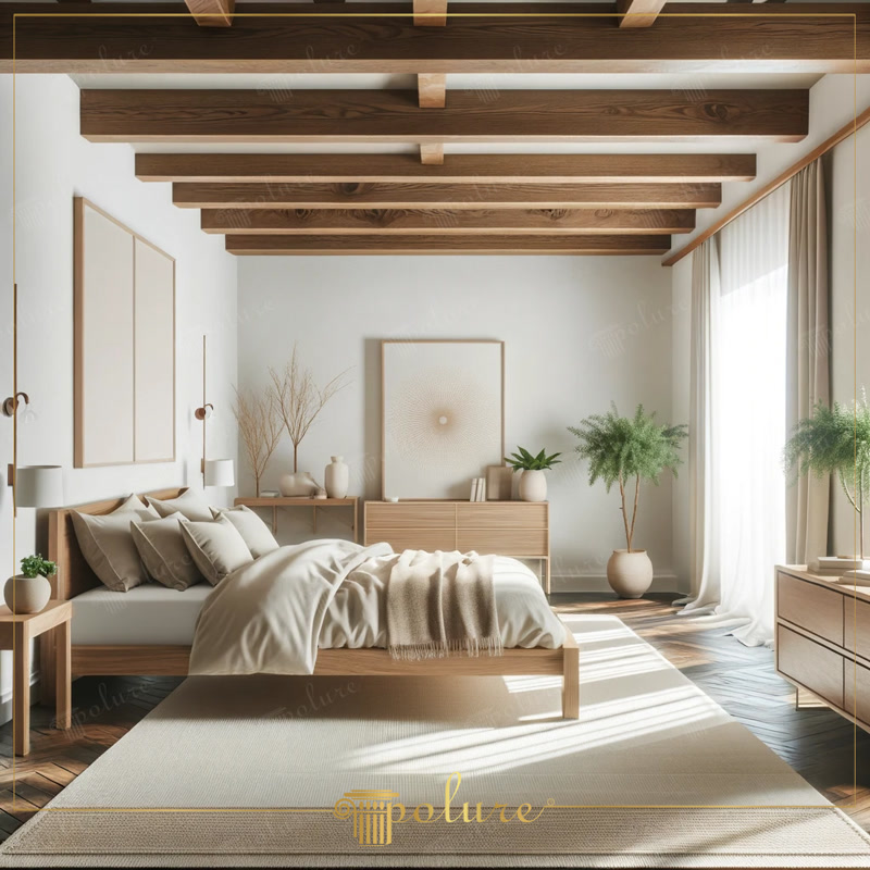Grindă Din Poliuretan Pentru Dormitor Rustic Model P1981 Grinda decorativă din poliuretan este un element arhitectural ușor, conceput pentru a imita textura lemnului natural pe tavane și pereți interiori. În acest dormitor spațios, fiecare dimineață începe într-o atmosferă caldă, definită de căldura vizuală a grinzilor din seria P1981 (de la varianta P1981A până la P1981L). Grinzile montate pe tavan oferă un farmec rustic atemporal, transformând spațiul de dormit într-un refugiu confortabil și liniștitor. Cu o densitate cuprinsă între 150-220 kg/m³ (țintă ~160 kg/m³), aceste grinzi adaugă caracter fără a solicita structura de rezistență a clădirii.
Designul spațiului pune în valoare lumina naturală ce pătrunde prin ferestrele mari, reflectându-se pe finisajul mat al grinzilor din poliuretan. Alegerea profilului P1981 creează o continuitate vizuală deosebită între tavanul înalt și mobilierul minimalist din lemn deschis la culoare. Rezistența ridicată la variații de temperatură între -100 °C / +80 °C garantează păstrarea formei și a nuanței inițiale pe termen lung, fără risc de fisurare sau deformare. Astfel, dormitorul păstrează un aer proaspăt și un confort vizual zilnic.
Procesul de amenajare devine extrem de simplu datorită proprietăților tehnice ale materialului poliuretanic. Cu o rată de absorbție a apei sub 1%, grinzile decorative pot fi curățate ușor cu o lavetă umedă și rezistă la umiditate fără a dezvolta mucegai. Montajul rapid se realizează prin lipire cu adeziv special, reducând semnificativ timpul de execuție comparativ cu grinzi din lemn masiv. Pentru finisare, suprafața poate fi vopsită în 2-3 straturi cu vopsele pe bază de apă, adaptându-se perfect paletei cromatice dorite.
Transformarea dormitorului într-un spațiu primitor este completată de cromatică neutră și covoarele moi, unde grinzile din poliuretan joacă rolul central în definirea stilului rustic modern. Acest tip de profil decorativ oferă echilibrul ideal între estetica tradițională și utilitatea soluțiilor contemporane. Fiecare detaliu al tavanului aduce armonie vizuală, creând ambianța perfectă pentru odihnă și relaxare la finalul fiecărei zile.