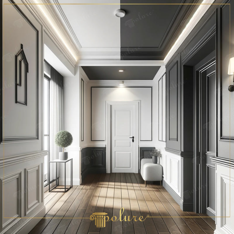 Corridor decoration modern design polyurethane lath polyurethane border polyurethane plasterboard polyurethane skirting board aesthetic touches wall lath ceiling plasterboard floor skirting depth and character visual richness stylish transition area aesth