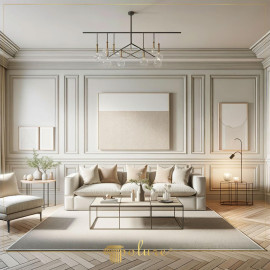 Decor modern pentru living decorat cu muluri elegante și luminoase pentru perete și tavan