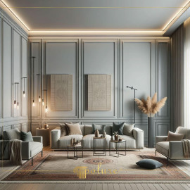 Reflecția modernă a peretelui și tavanului în camera de zi Geometric Elegance