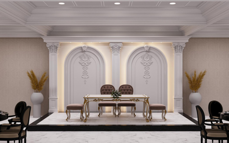 Decorarea elegantă a coloanei în sala de nuntă creează o atmosferă de neuitat mirilor În concluzie, decorarea sălii de nuntă este o parte importantă a creării unei atmosfere de neuitat pentru miri, selecția temei, iluminatul, fundalul, florile și plantele, accesoriile și detaliile, precum și amenajarea scenei sunt elementele de bază ale decorațiunii scenei. toate aceste elemente împreună, poți crea o atmosferă de neuitat la nunta ta și îi poți face pe miri să se simtă speciali.Le poți face ziua și mai semnificativă