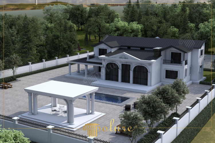 O estetică atemporală Lux Clasic Vilă Modele exterioare Subliniază modul în care modelele exterioare de vile clasice de lux reflectă o estetică atemporală.Titlul subliniază modul în care designurile exterioare îmbină luxul și stilul clasic, oferind o estetică care rămâne impresionantă și de actualitate de mulți ani.Coloane magnifice, detalii elegante de fațadă, balcoane fermecătoare. si aranjamente simetrice, un caracter si farmec unic pentru vilele clasice de lux.Aceste modele exterioare lasa o impresie de durata prin combinarea eleganta trecutului cu viitorul.Modelele exterioare de vile clasice de lux cu o estetica atemporala sunt o optiune ideala pentru persoanele cu o estetica ridicata. așteptări.