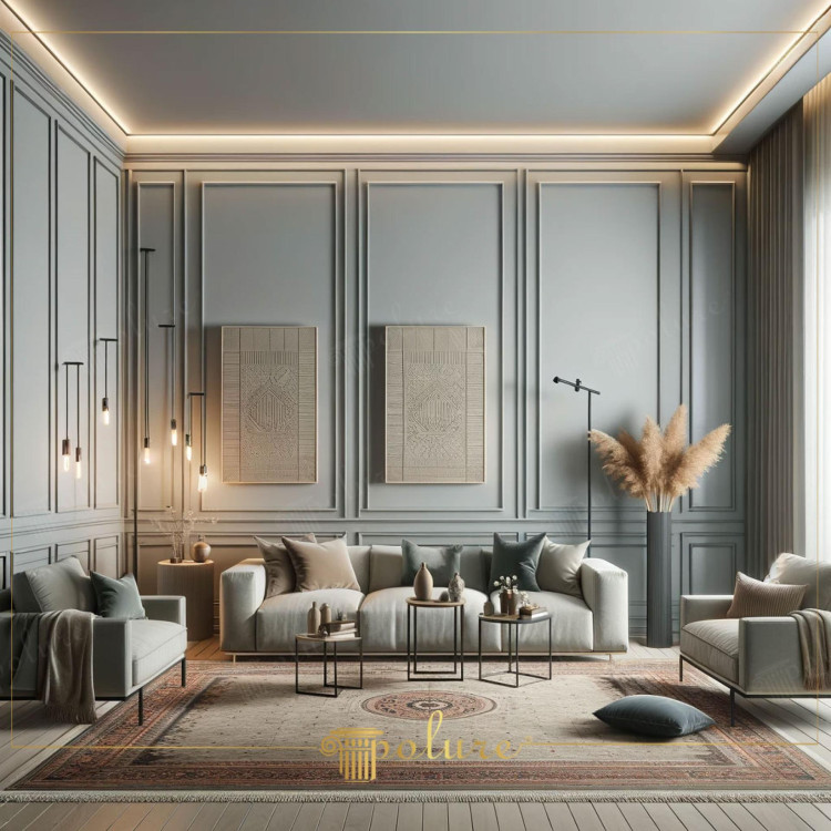 Modern Reflection of Wall and Ceiling Molding in Geometric Elegance Living Room Living rooms, where we spend most of our time, tell a story beyond elegance and comfort. The living room pictured is a unique example of how wall and ceiling slats can give a minimalist and modern appeal. Light gray tones and geometric patterns combine with slats that emphasize the width and height of the space, creating an elegant atmosphere The Simple Elegance of Wall and Ceiling Moldings Wall and ceiling moldings surrounding the living room elegantly emphasize the architectural details of the space and provide a visual balance in harmony with modern works of art. The slim lines and sophisticated design of the moldings ensure that the room has a clean and tidy aesthetic, while reinforcing the overall decoration theme Harmonious Dance of Colors and Textures In this living room, the neutral color palette and natural textures create a warm and inviting atmosphere. The light colors of the wall and ceiling moldings maximize the natural light of the room, while the wooden parquet on the floor and elegant furniture increase the warmth and comfort of the space. Subtle Selection of Lighting and Accessories Lighting in the living room It reflects a minimalist approach that supports a simple and elegant style. Suspended ceiling lights and stylish floor lamps illuminate every corner of the space with soft light, making the room warm and inviting. Decorative objects and plants add a personal touch to the living space and reinforce the simple beauty of the room. Conclusion Wall and Ceiling Molding Modern Living Room Enriched with The living room pictured perfectly shows how simple decoration can be made stylish and contemporary with the use of wall and ceiling moldings. You can be inspired by these elements when designing your own living room and use wall and ceiling moldings to add modern elegance to your space.