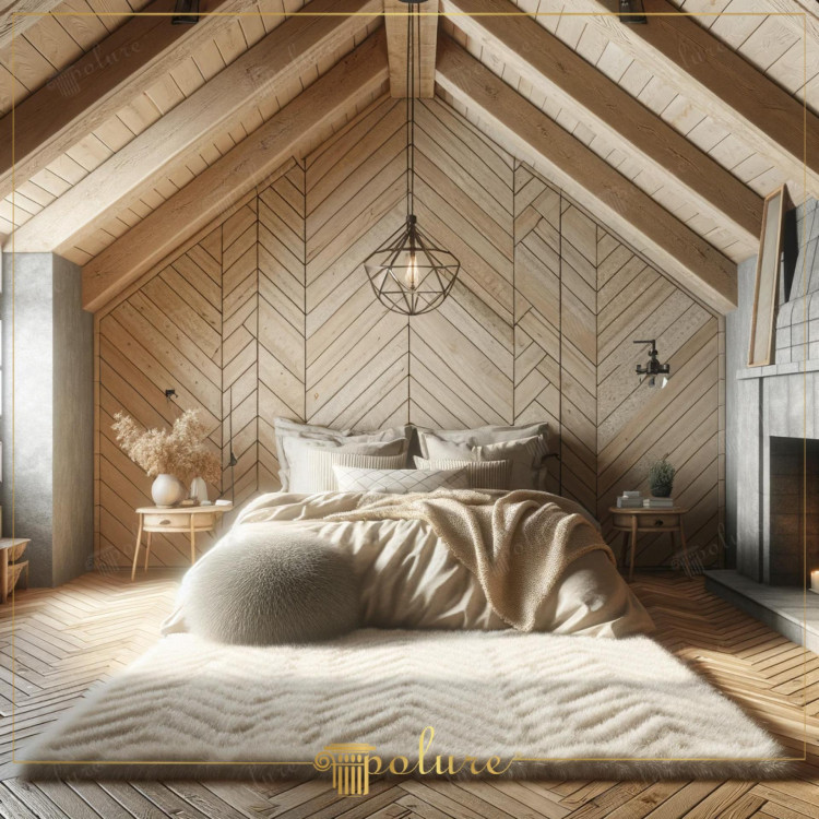 Modern Bedroom Designed with Minimalist Rustic Elegance Polyurethane Beams Rustic decoration is the art of creating a living space where natural textures and simple design are presented together. Polyurethane beams and rafters appear as a modern and minimalist interpretation of this art. The bedroom in the picture captures the essence of this innovative approach, not only appealing to the eye but also creating a warm and inviting atmosphere The polyurethane beams used on the ceiling and walls reflect the natural aesthetics of wood and are in harmony with the modern lines of the room. The design of the room offers an experience where simplicity meets luxury. Walls decorated with geometric patterns and light-colored polyurethane beams make the space feel spacious and light. Modern rustic decoration stands out in this bedroom with its practicality and minimalist beauty. Each component of this bedroom has been carefully selected to create a peaceful escape and renewal space. Elegant lighting, soft fabrics and simple furniture reinterpret the warm and natural spirit of rustic decoration in a way that suits a modern lifestyle.