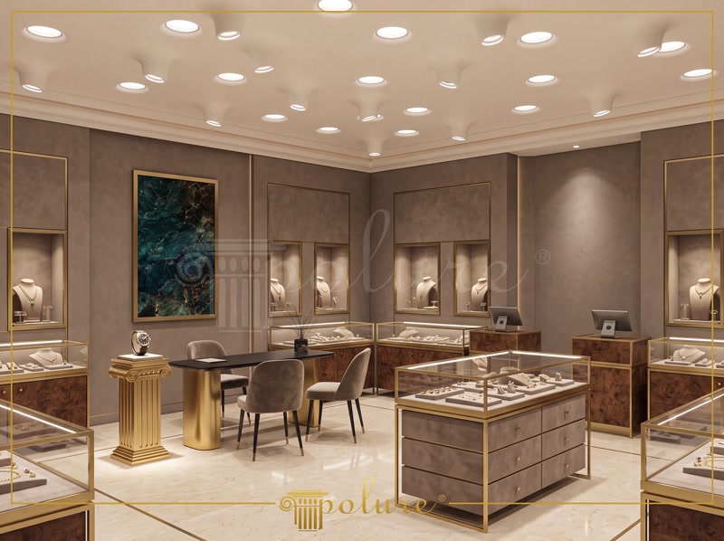 Interior modern cu scafe din poliuretan P81376 și corpuri de iluminat încastrate PA501 pe tavan decorativ în tonuri calde.