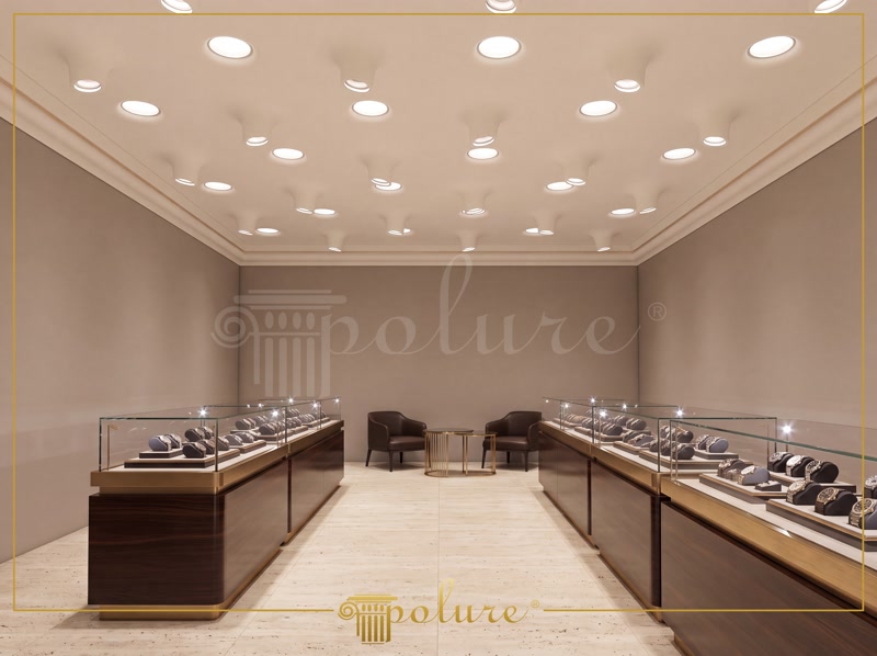 Tavan modern decorat cu profile din poliuretan cu iluminat încastrat și spoturi în zonă de relaxare elegantă.
